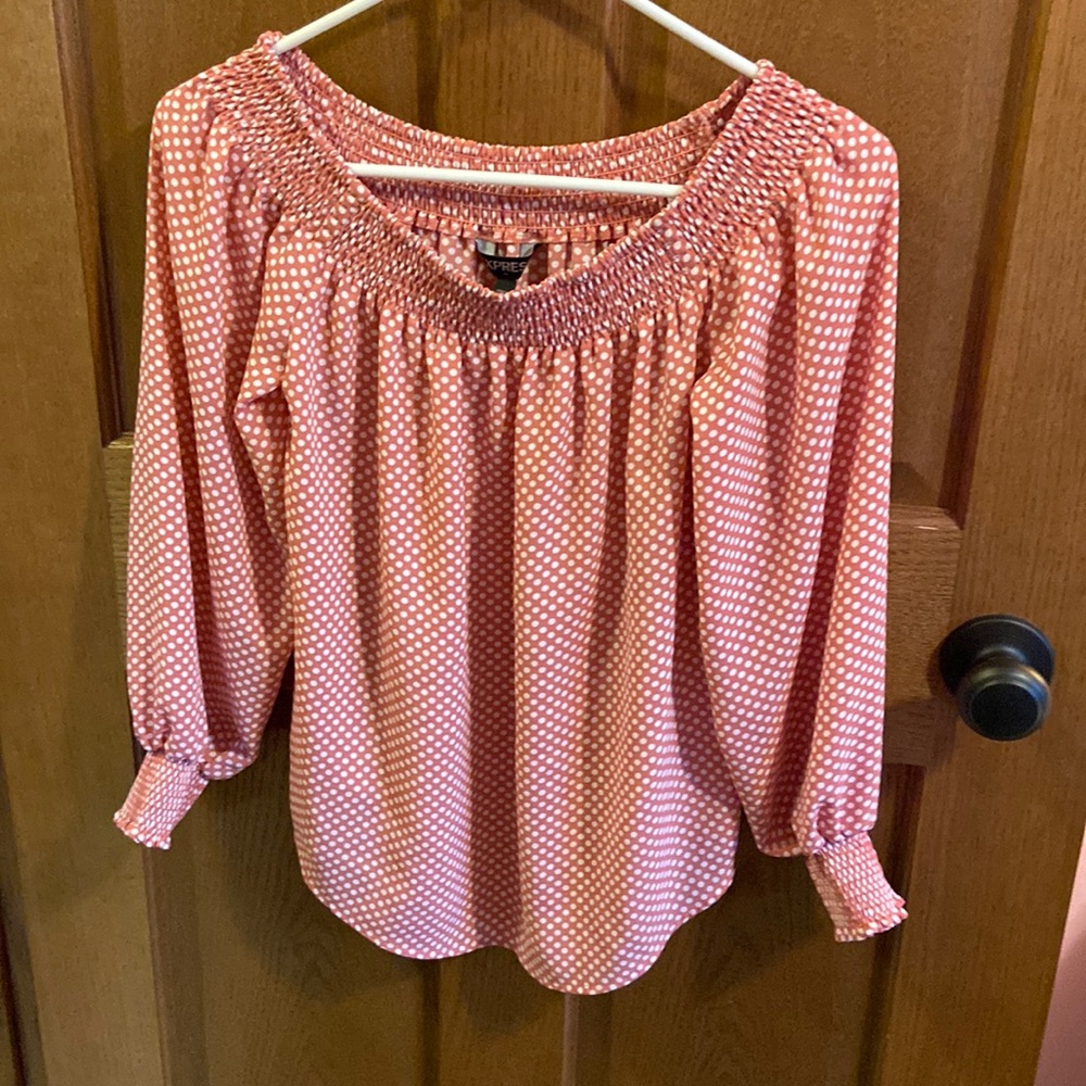 Express long sleeve polka dot blouse